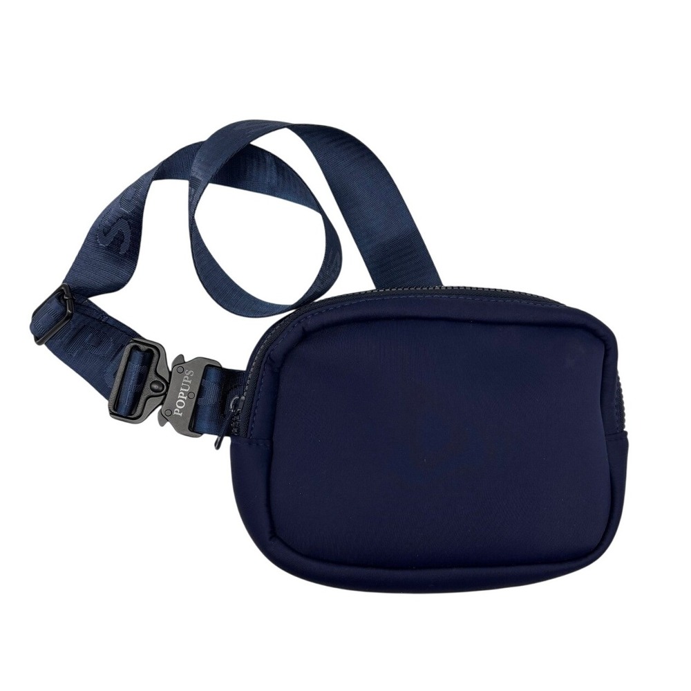 POPUPS Belt‎ Bag Blue Neoprene Fanny Pack Crossbody Adjustable Strap Metal Clasp